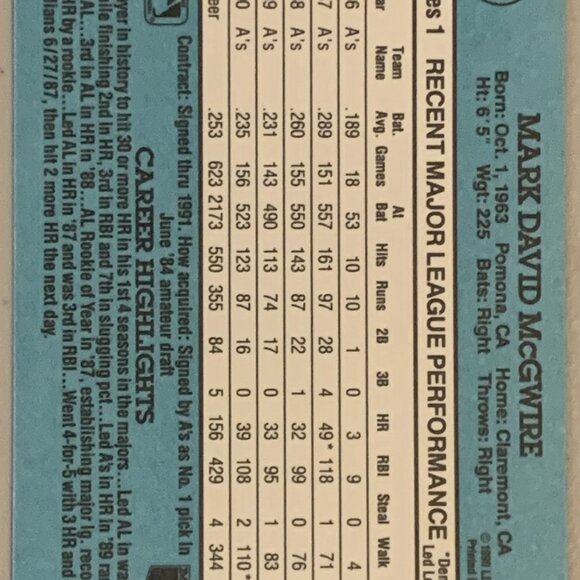 1991 Donruss Baseball Cards Mark McGwire All-Star Grand Slam - Picture 3 of 7
